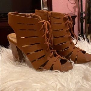 Peek toe, bare heel sandals